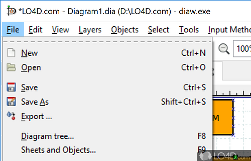 Creating technical diagrams - Screenshot of Dia Diagram Editor