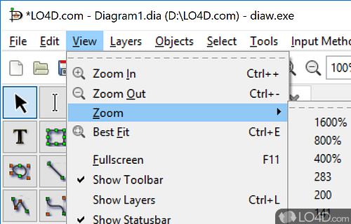 Drawing UML diagrams - Screenshot of Dia Diagram Editor