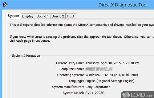 Screenshot of DirectX 11 - After installing DirectX 11, the dxdiag tool provides access to system info, display and sound