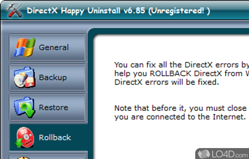 Restore DirectX to default settings - Screenshot of DirectX Happy Uninstall