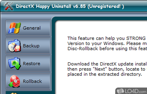 DirectX uninstaller - Screenshot of DirectX Happy Uninstall