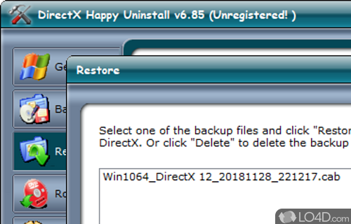 Diagnose your Direct X issues - Screenshot of DirectX Happy Uninstall
