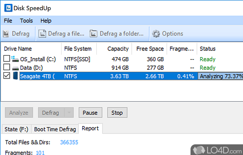 Defrag the hard disk and look for junk and temporary files - Screenshot of Disk SpeedUp