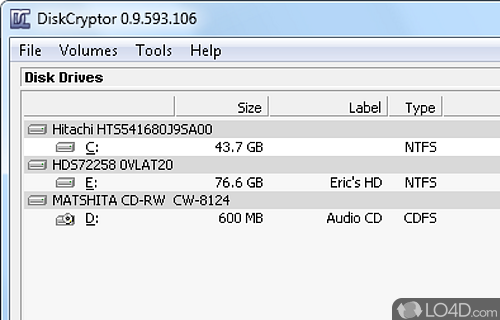 Screenshot of DiskCryptor - Provides an extensive set of options for protecting hard disks using encryption