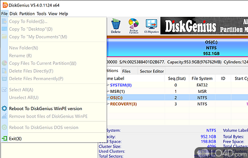 Manage partitions on your disks - Screenshot of DiskGenius PartitionGuru