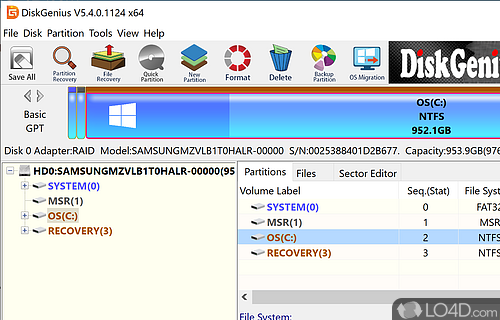 Partition management app that comes with file and partition table recovery capabilities - Screenshot of DiskGenius PartitionGuru
