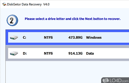 User interface - Screenshot of DiskGetor Data Recovery Free