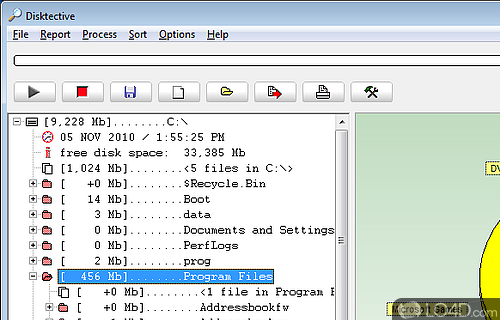 Screenshot of Disktective - Freeware disk-reporting tool that can find out the real size of directories
