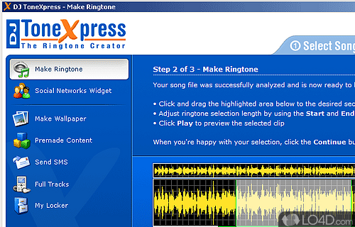 Screenshot of DJ ToneXpress - Create and send ringtones to phone using any music file from computer