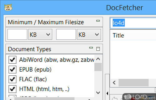 Search for specific text inside documents - Screenshot of DocFetcher