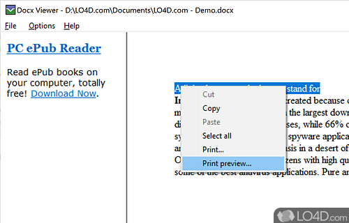 View or print any Microsoft Word document - Screenshot of DocX Viewer