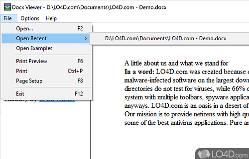 Free Microsoft Word document viewer - Screenshot of DocX Viewer