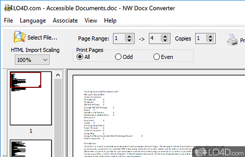 User interface - Screenshot of Docx2Rtf