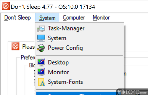 Prevent system Shutdown, Stand By, Turn Off , Restart, Hibernate - Screenshot of Don't Sleep