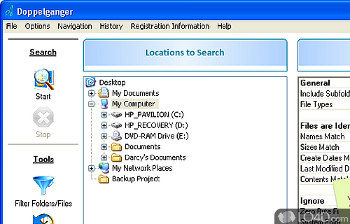 Screenshot of Doppelganger - Software solution to scan computer in order to find duplicate files that take up space