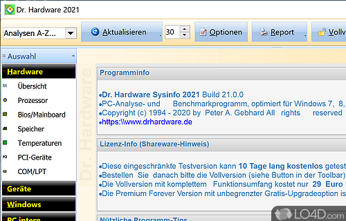 Compact app that displays detailed analysis of hardware - Screenshot of Dr. Hardware