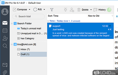 Mail client with support for SMTP, POP 3, Yahoo and Hotmail - Screenshot of DreamMail