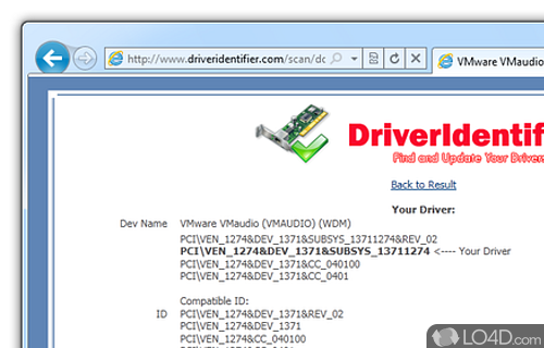 Screenshot of Driver Identifier - User interface