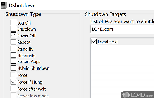 Customize power management features - Screenshot of DShutdown