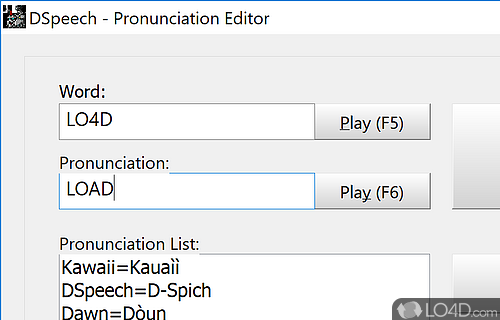 Teach DSpeech to pronounce words in a specific way - Screenshot of DSpeech