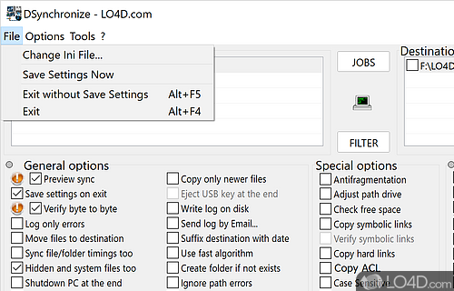 Select folders and tweak several options - Screenshot of DSynchronize