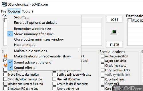 Schedule processes and start or stop them - Screenshot of DSynchronize