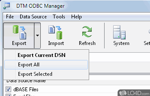 Screenshot of DTM ODBC Manager - ODBC Data Sources manager