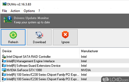 Software solution that can help you get details about the drivers currently installed on computer - Screenshot of DUMo