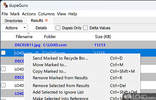 Delete, move, or copy duplicate items - Screenshot of dupeGuru