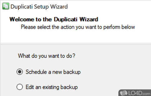 Handy settings for scheduling backups, including encryption and upload options - Screenshot of Duplicati