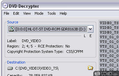 Screenshot of DVD Decrypter - Multiple functions to manage and work with DVDs