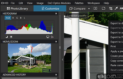 Handy context menu - Screenshot of DxO PhotoLab