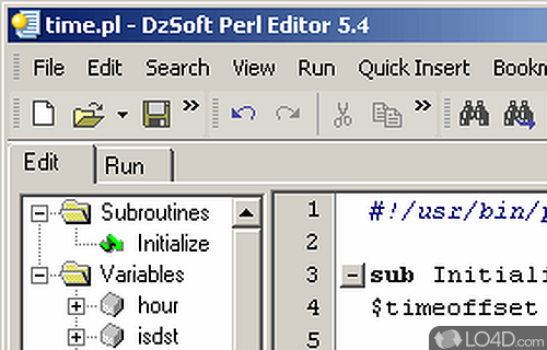 Screenshot of DzSoft Perl Editor - Perl CGI script editor that integrates support for debugging mode, syntax highlighting, customizable code snippets
