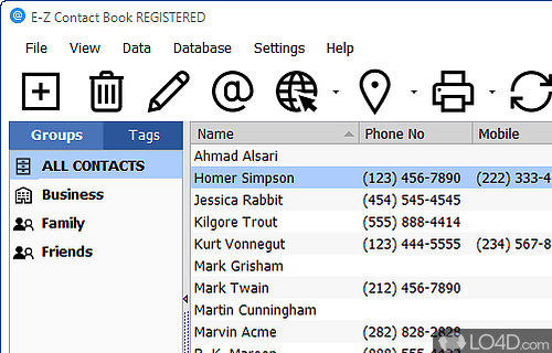 Screenshot of E-Z Contact Book - User interface