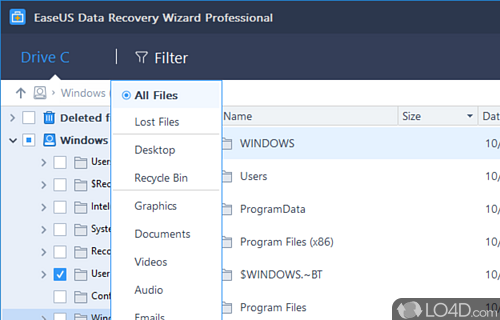 Filters - Screenshot of EASEUS Data Recovery Wizard Free