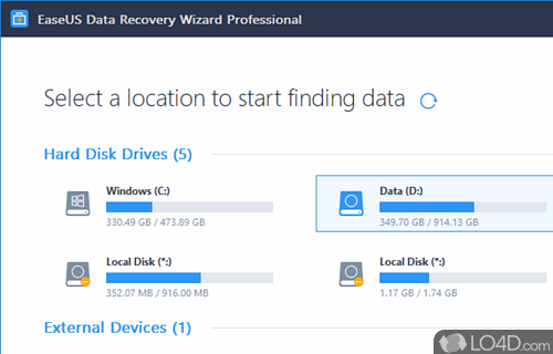 Recover lost files, be they images, videos, songs, documents, emails - Screenshot of EASEUS Data Recovery Wizard Free