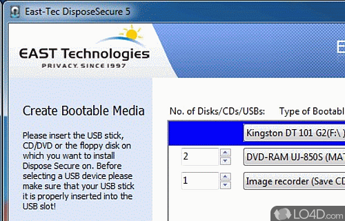 Screenshot of DisposeSecure - Can wipe hard disk and permanently delete any trace of sensitive information from computer