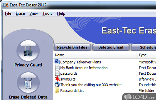 Screenshot of East-Tec Eraser - Protect privacy by securely wiping confidential documents