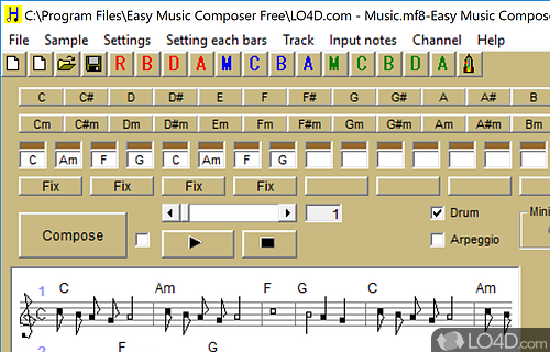 Which lets you create music sheets, save them as images to the HDD - Screenshot of Easy Music Composer Free