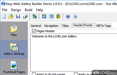 User interface - Screenshot of Easy Web Gallery Builder