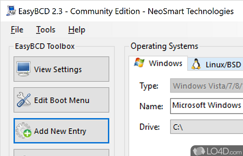 Configuration settings - Screenshot of EasyBCD Community Edition