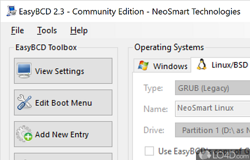 Adding new boot entries and other handy features - Screenshot of EasyBCD Community Edition