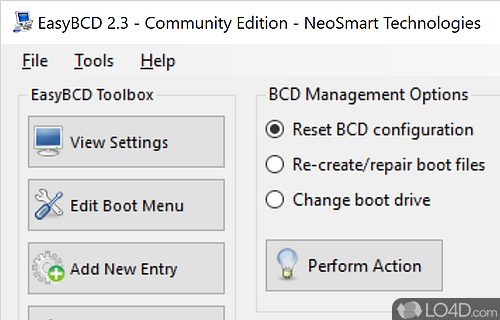 User interface - Screenshot of EasyBCD Community Edition