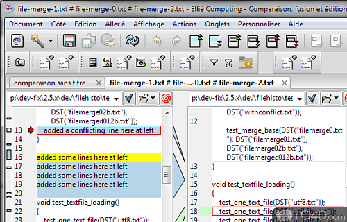 Screenshot of ECMerge Pro - Compare and merge files, folders, and other documents in a 3-way manner with syntax coloring