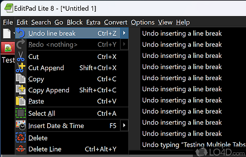 Search function and general options - Screenshot of EditPad Lite