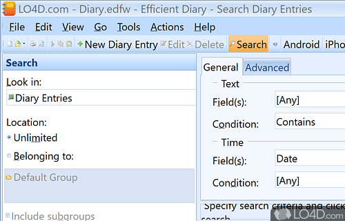 User interface - Screenshot of Efficient Diary