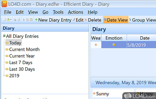 A complete, free personal diary - Screenshot of Efficient Diary