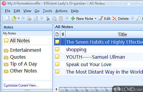 Efficient Ladys Organizer Free Screenshot