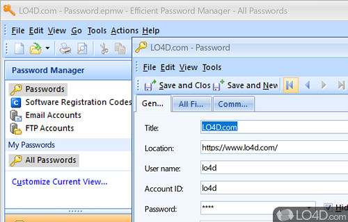 User interface - Screenshot of Efficient Password Manager