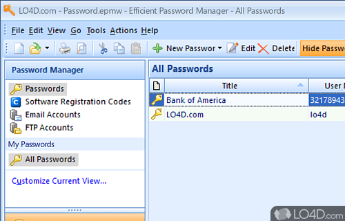 Manage passwords and generate new ones for the accounts you already administer with just one click - Screenshot of Efficient Password Manager